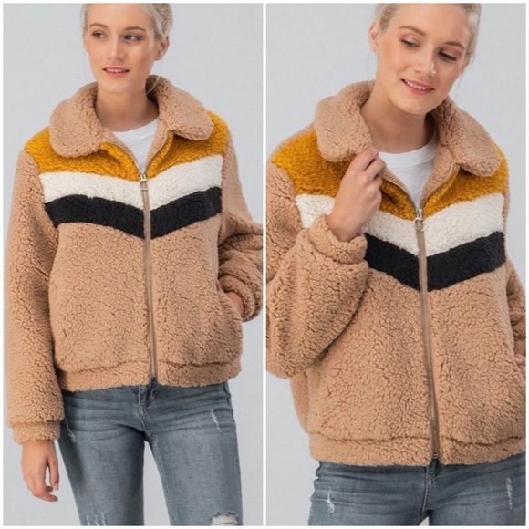 Chevron Teddy Sherpa Jacket - Picture 1 of 6